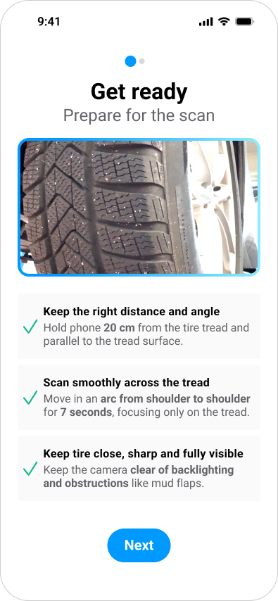 tire tread learning card sample UI